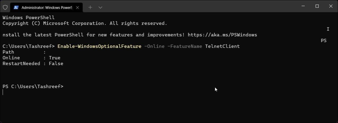 enable telnet client powershell