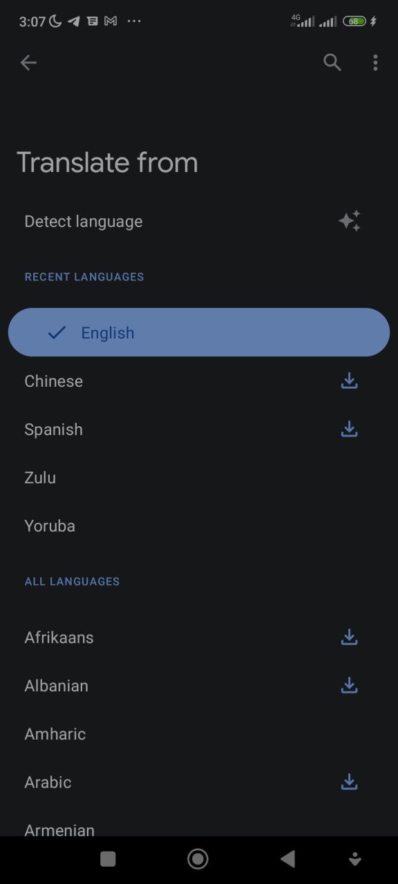Select a language to translate from on Google Translate