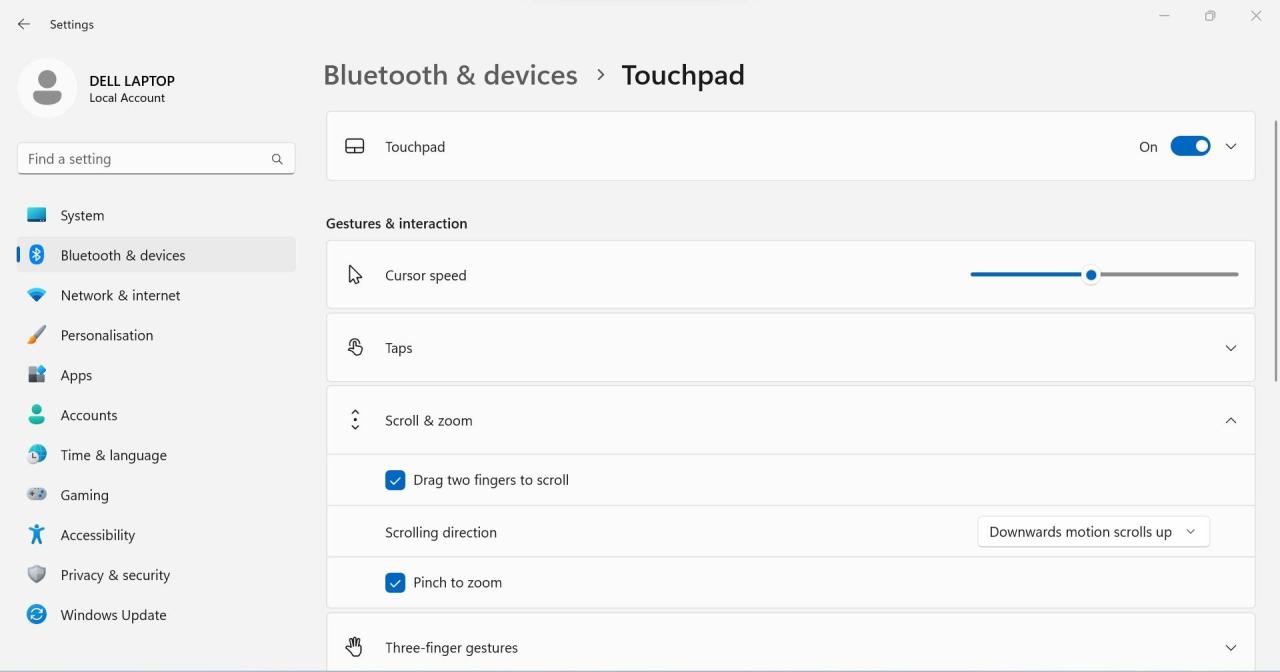 Checking the Box for Drag Two Fingers to Scroll Option in Touchpad Settings