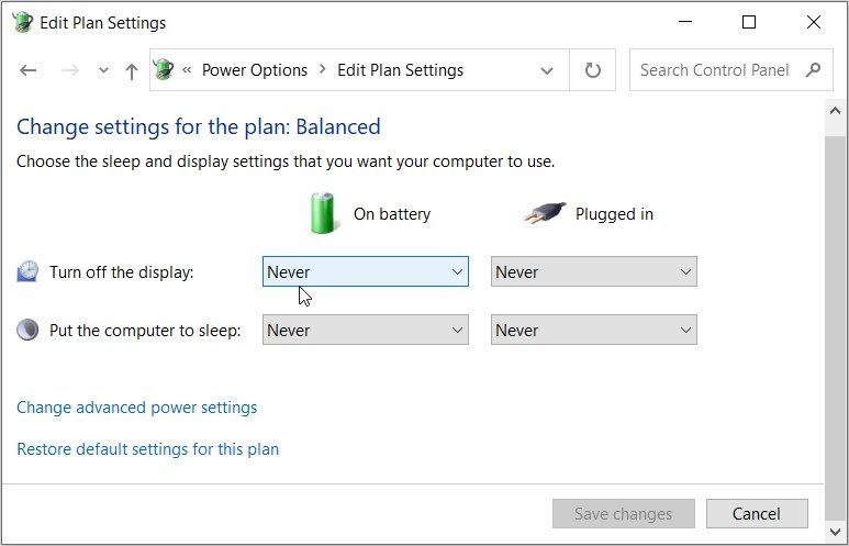 Using the Edit Plan Settings to Change the Lock Screen Timeout Settings