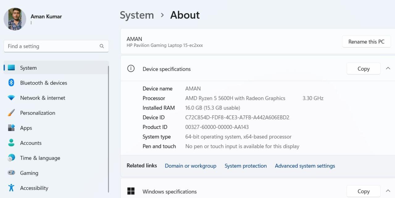 Advanced system settings option in Settings