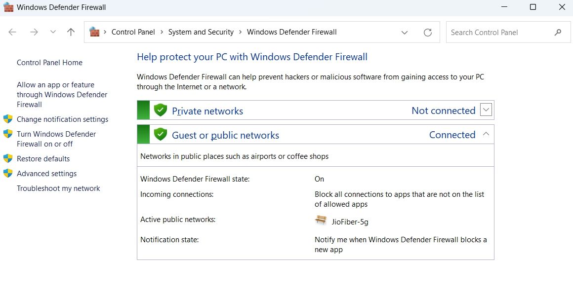 Allow an app or feature through Windows Defender Firewall option in Windows Firewall