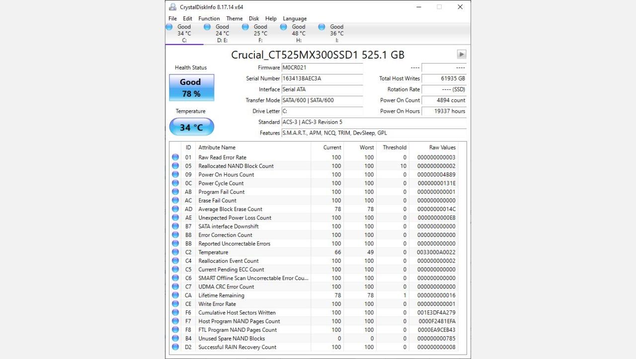 crystal disk info for solid state drive