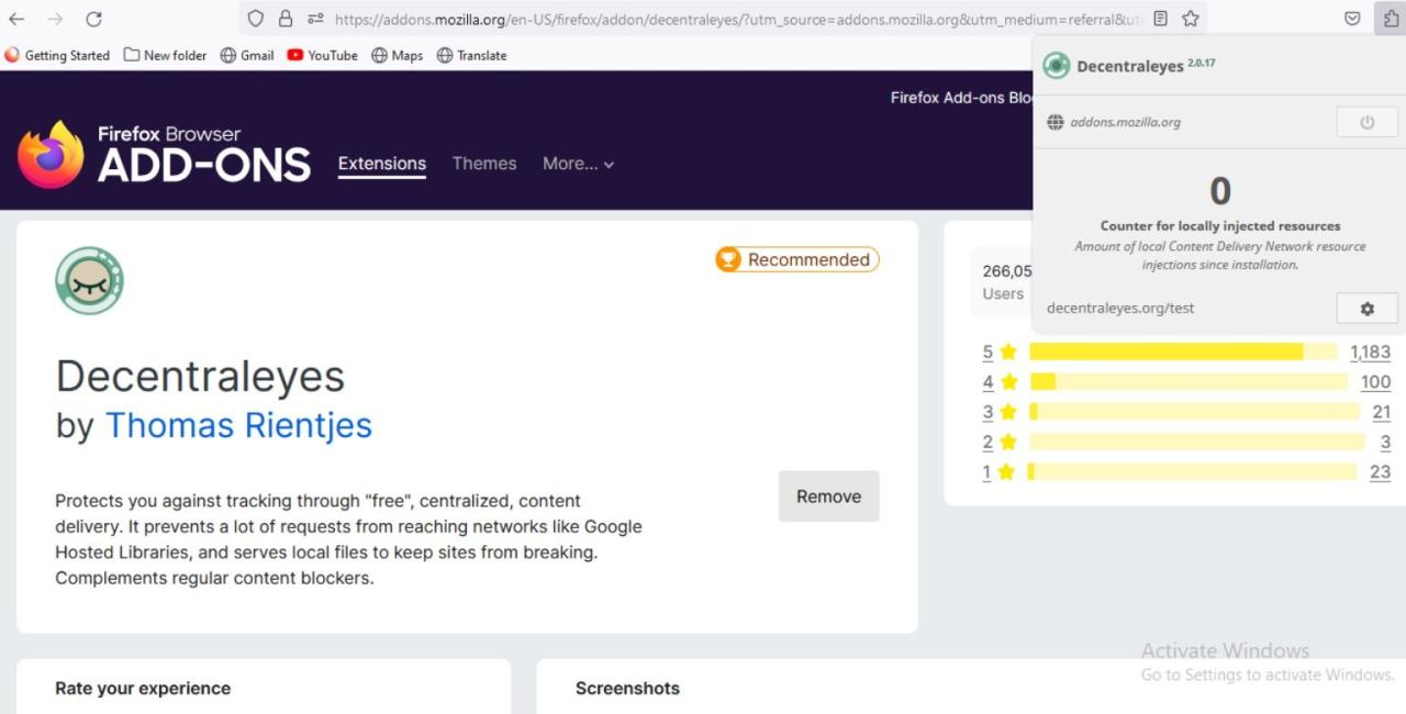 Decentraleyes add-0n screenshot on Mozilla page