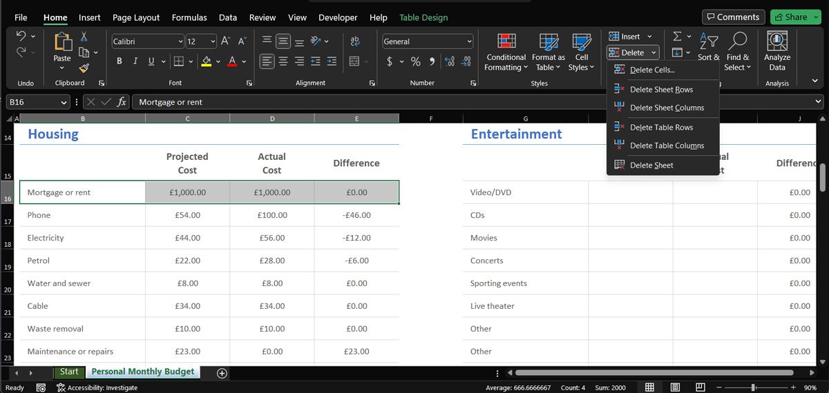 Edit an Excel template