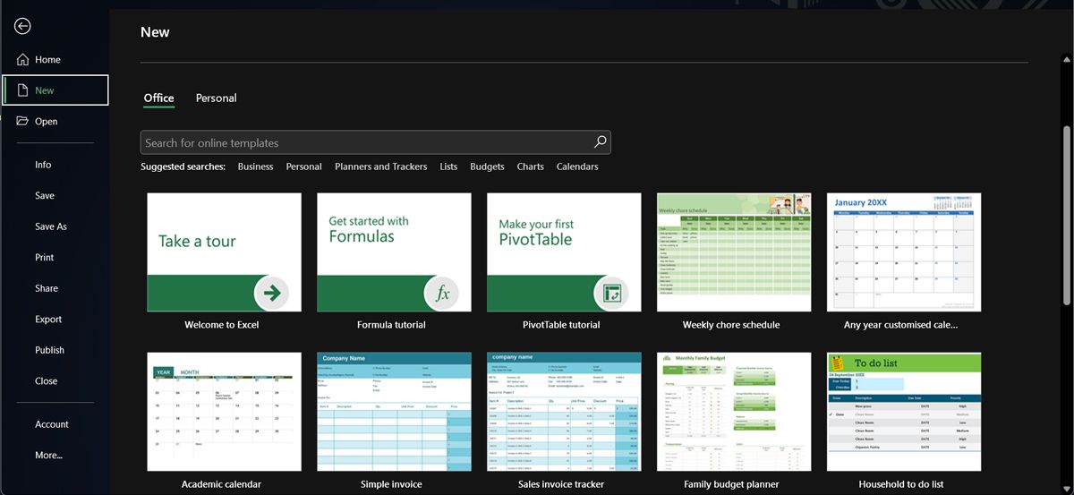 Excel templates list