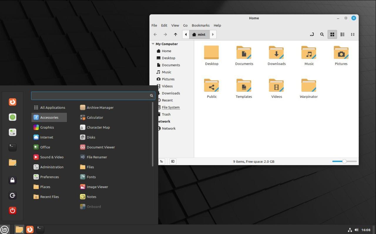 Application launcher and file manager on Linux Mint