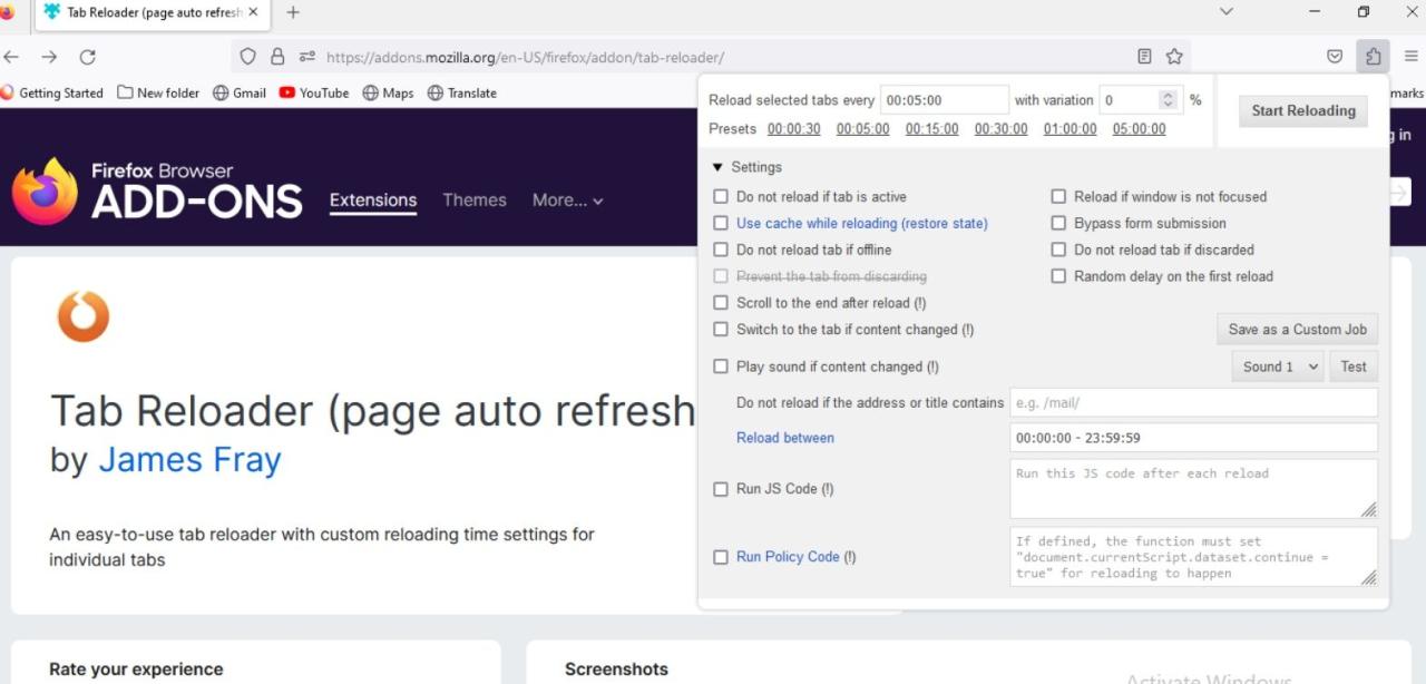 Tab Reloader Screenshot