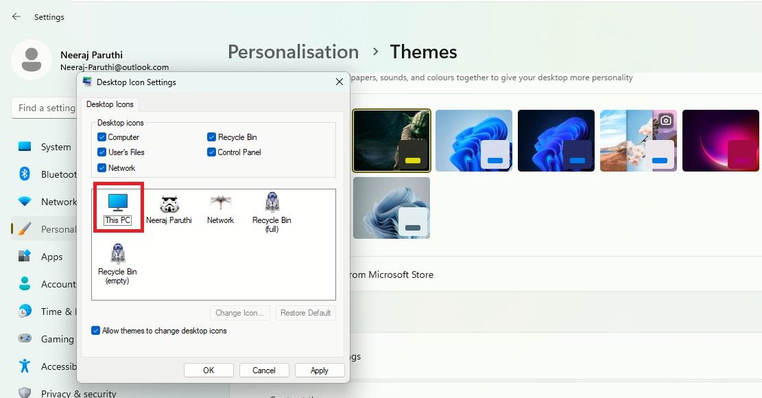 Theme Icon Changed to Default Desktop Icon