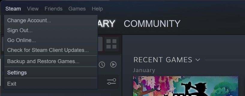 Open Steam Settings from Steam Dropdown Menu in Steam Client for Windows