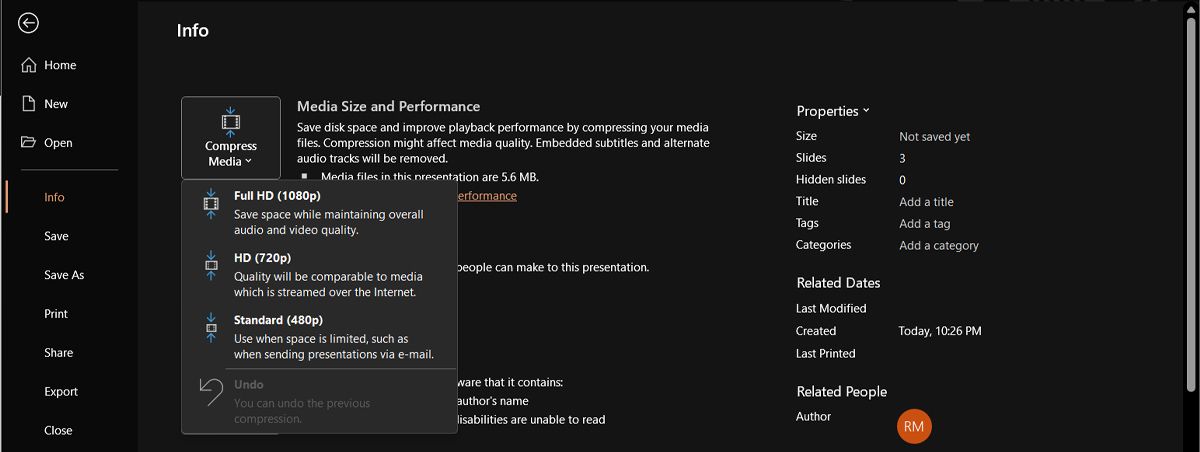 Compress PowerPoint media