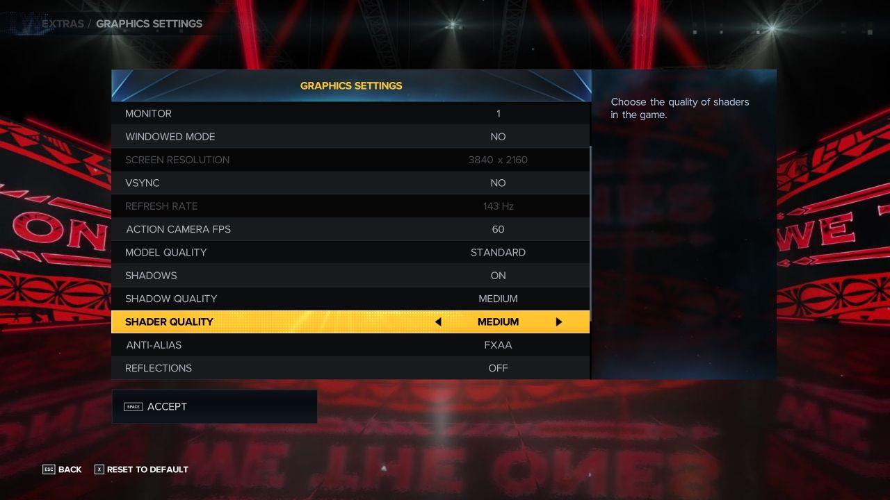Graphics Settings of WWE 2k23