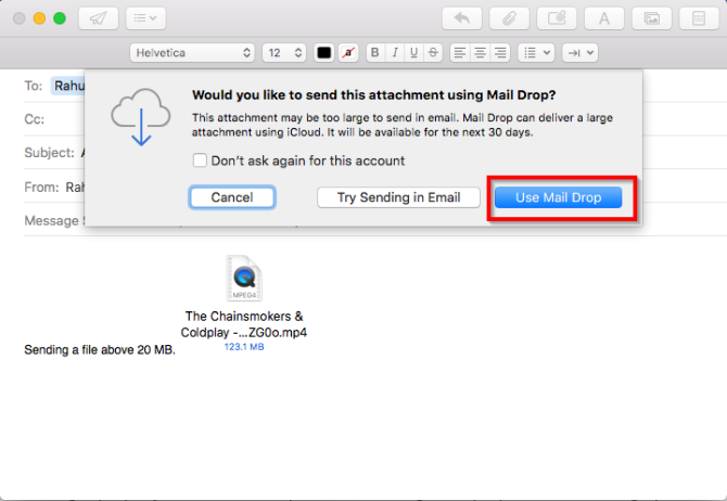 use mail drop for attaching large files in apple mail