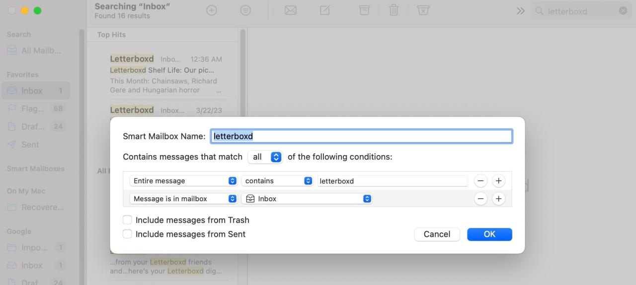 Screenshot of Apple Mail settings