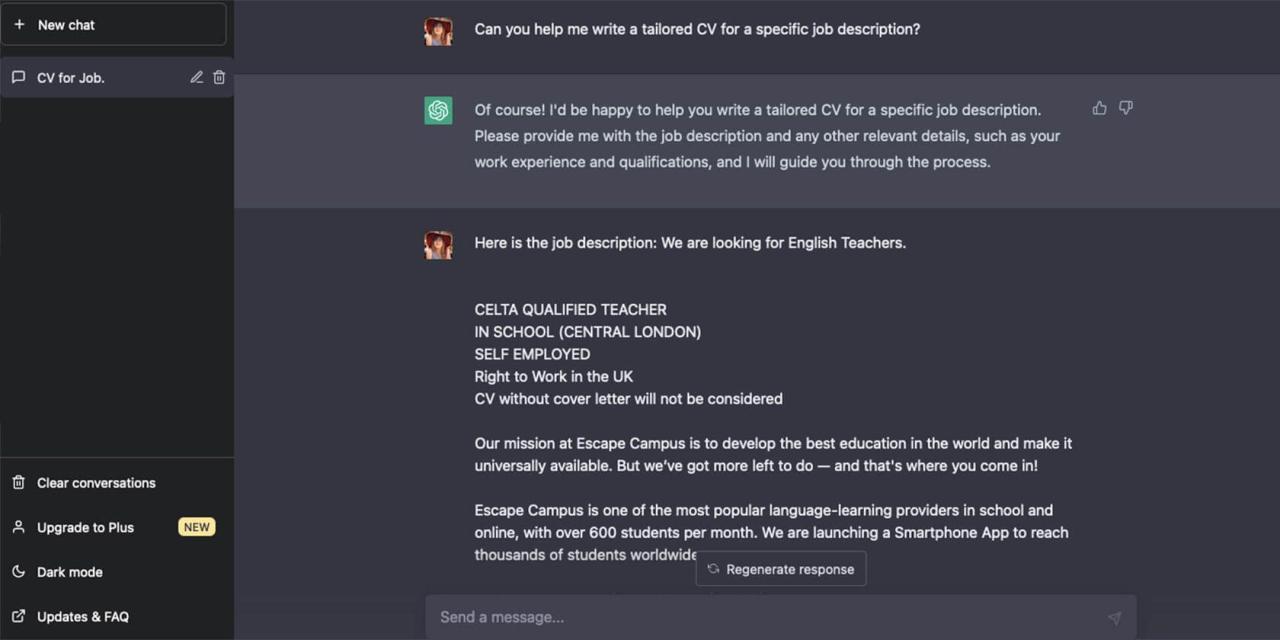 tailored CV with ChatGPT