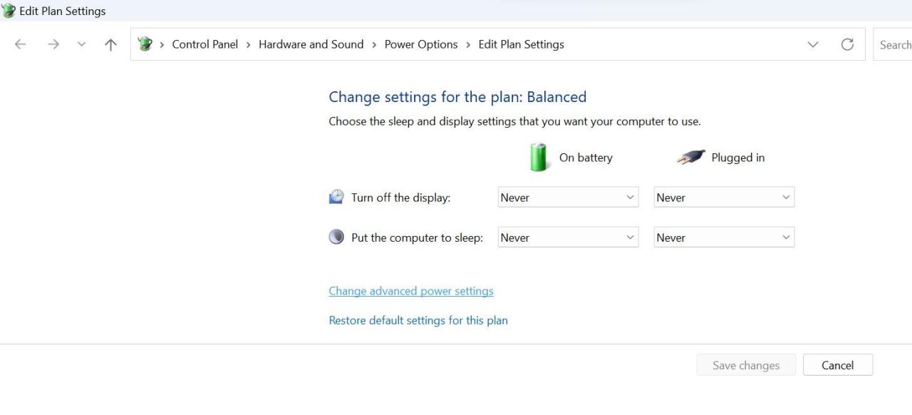Go to Change Advanced Power Settings in Windows Power Plan Settings