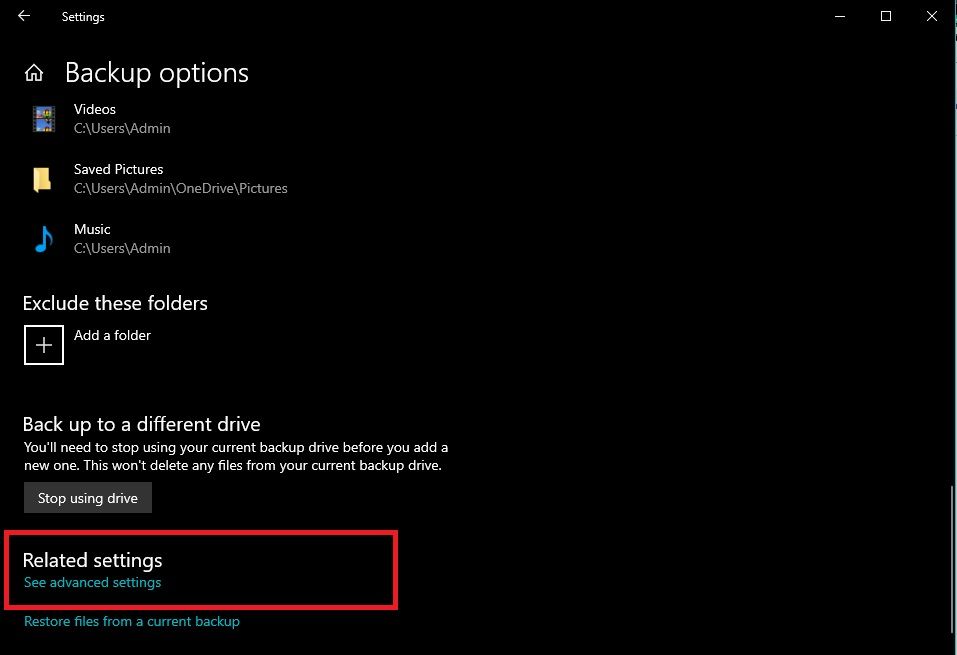 Advanced Settings on Windows 10 