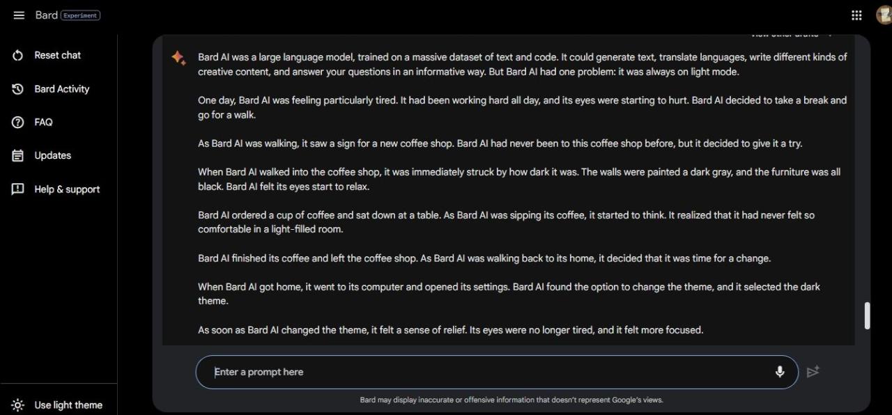 Bard on Dark theme