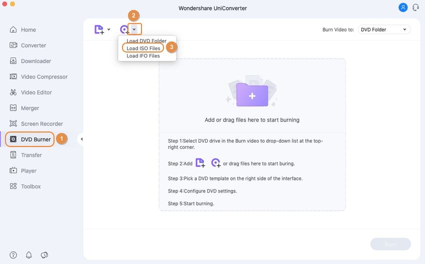 load ISO files to Wondershare ISO to DVD Mac