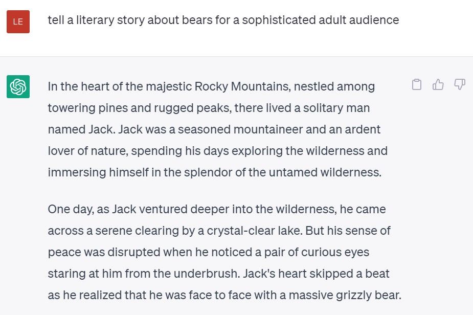 ChatGPT literary bear story