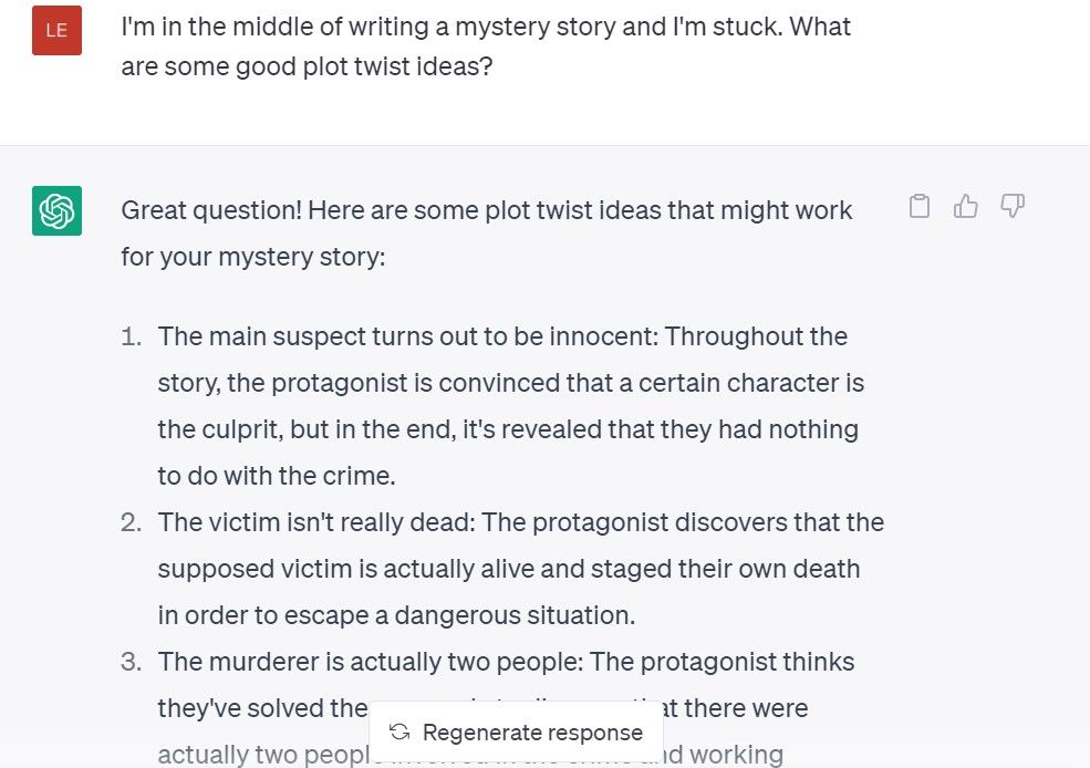 ChatGPT mystery story plot twist ideas