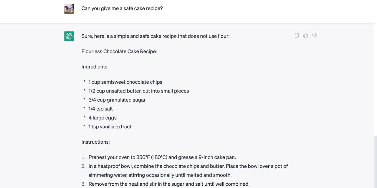 ChatGPT Provides a Flour-Free Cake Recipe