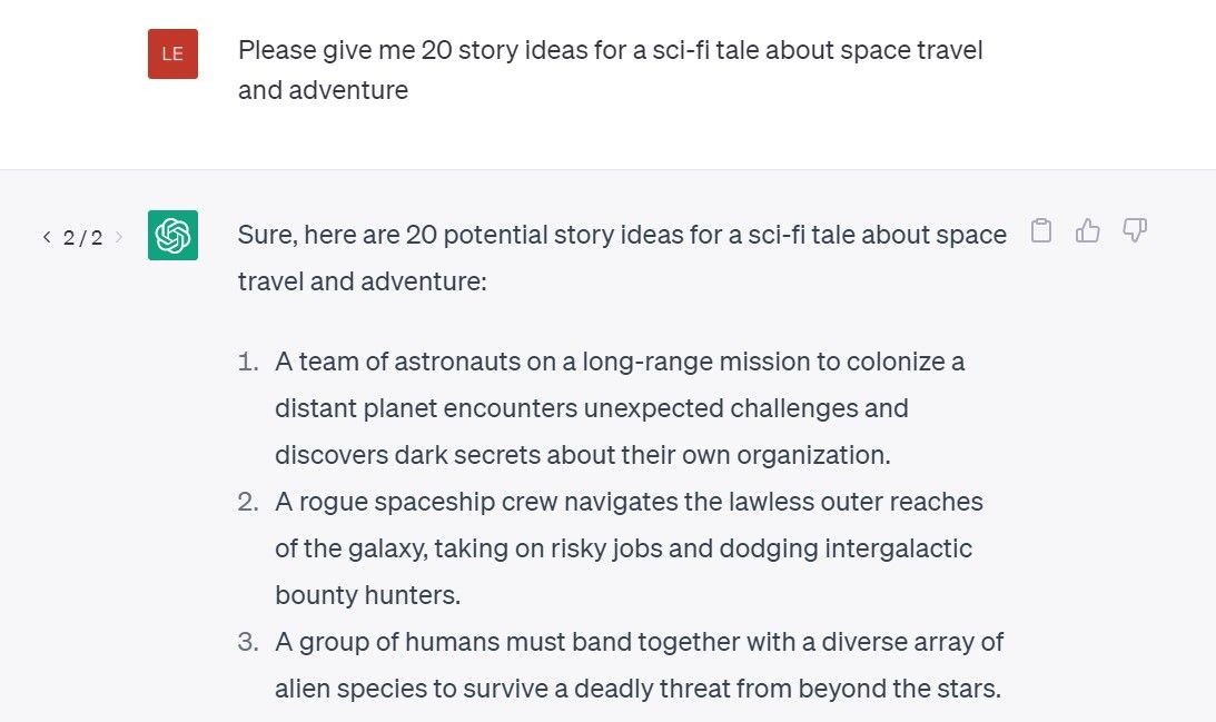 ChatGPT sci fi story ideas