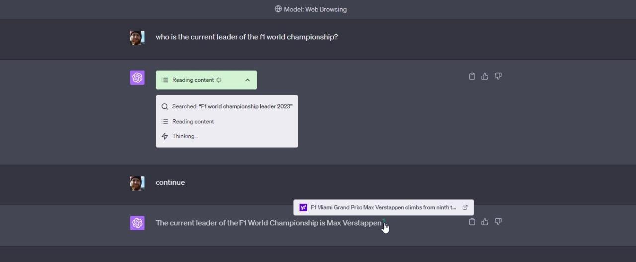 chatgpt web browsing search may 2023 results with source