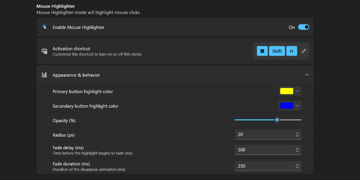 Configuring Mouse Highlighter in PowerToys 