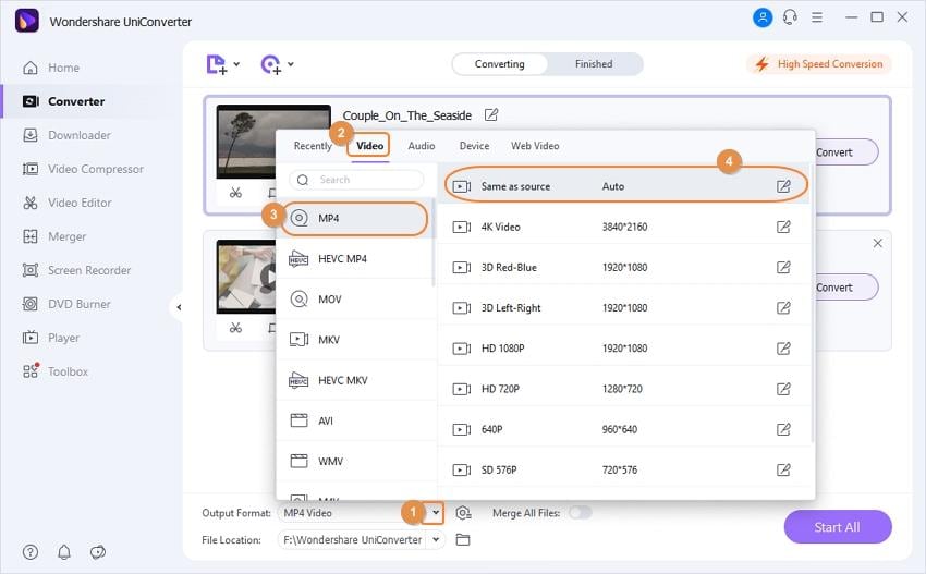 Select output format