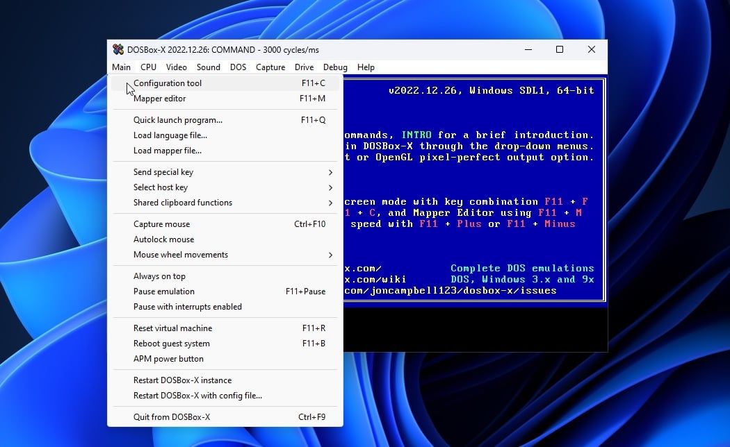DOSBox-X Configuration Editor Menu Entry