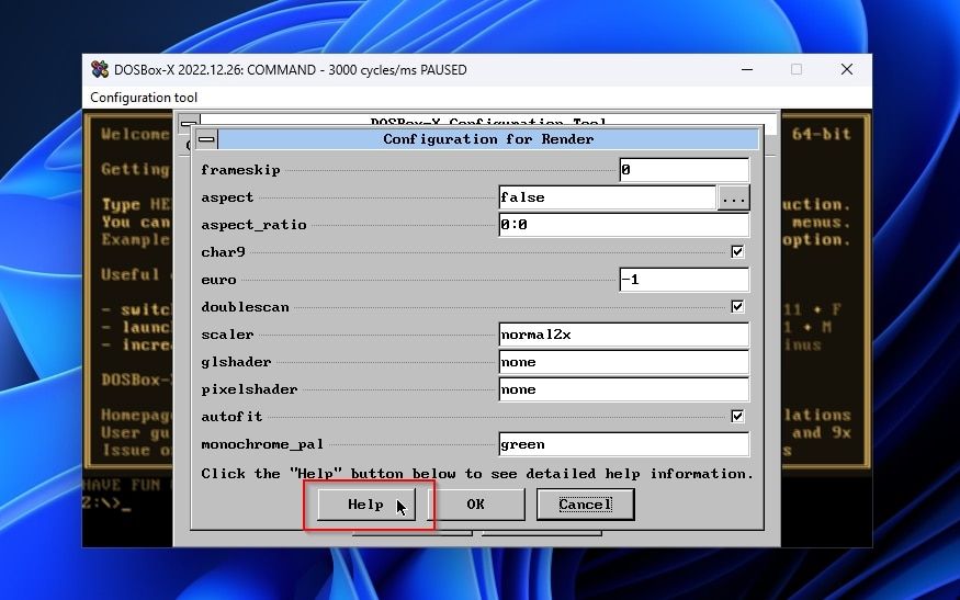 DOSBox-X Configuration Tool Calling For Help