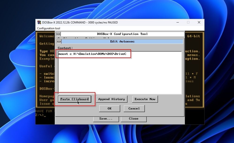 DOSBox-X Configuration Tool Editing AutoExec