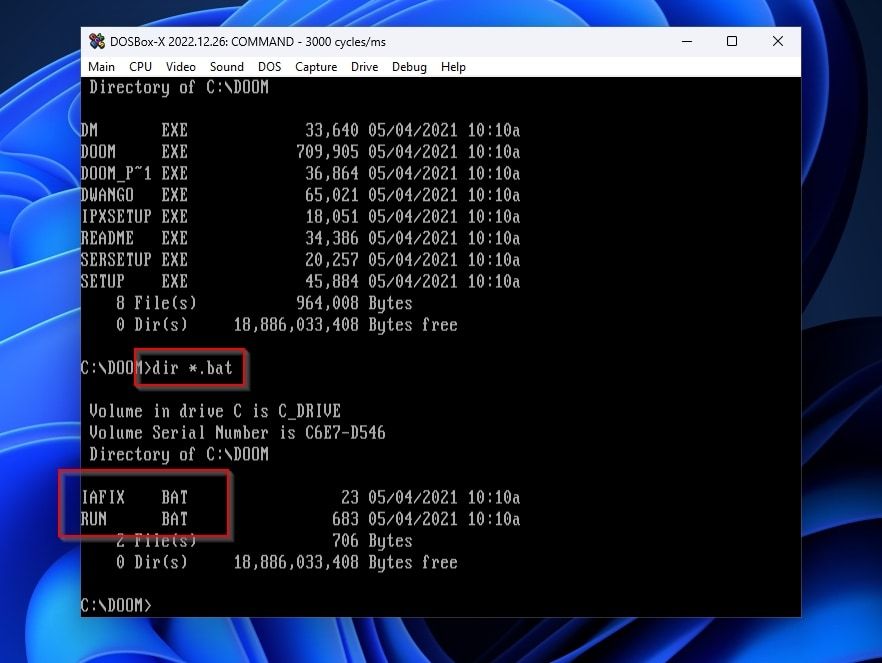 DOSBox-X Dir Bat Doom