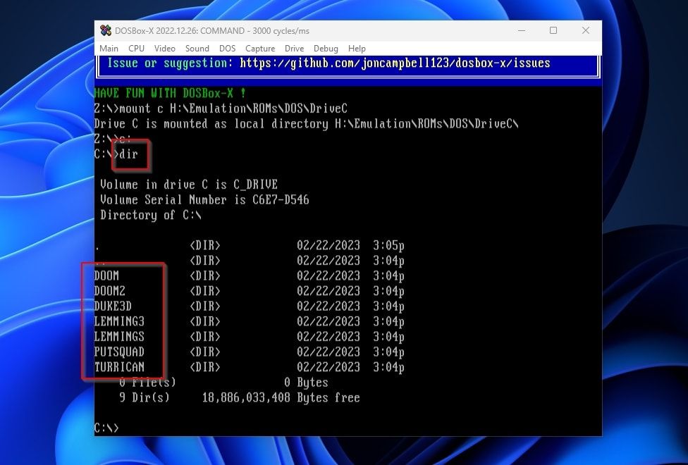 DOSBox-X Dir Virtual C Drive