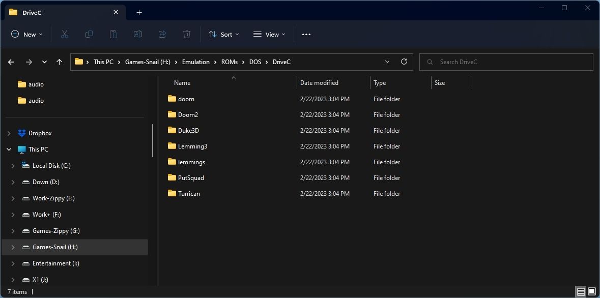DOSBox-X DriveC Game Folders