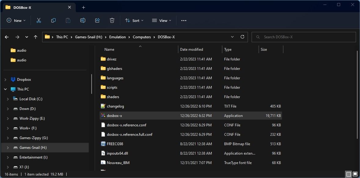 DOSBox-X executable in folder
