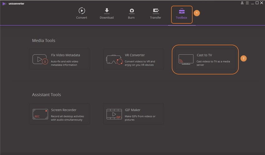 Launch UniConverter and open Media Server