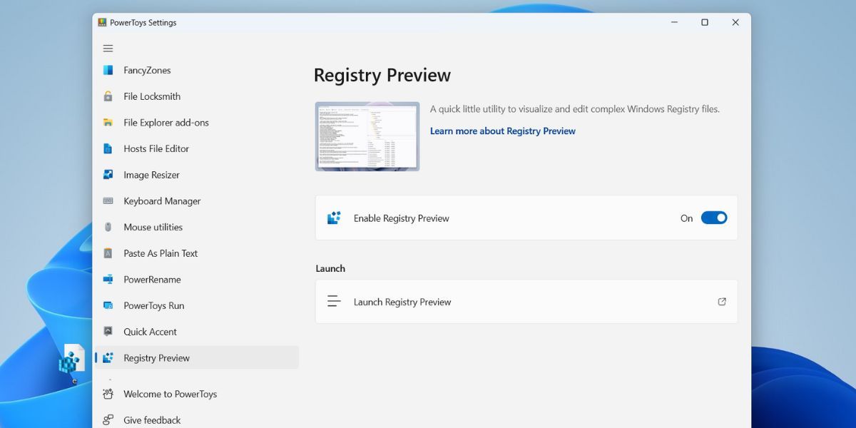 Enable Registry Preview Feature In PowerToys