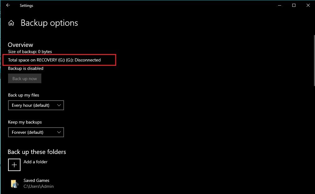 Hard disk connection status on more options page