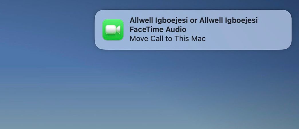 Notification to move a call from your iPhone to your Mac