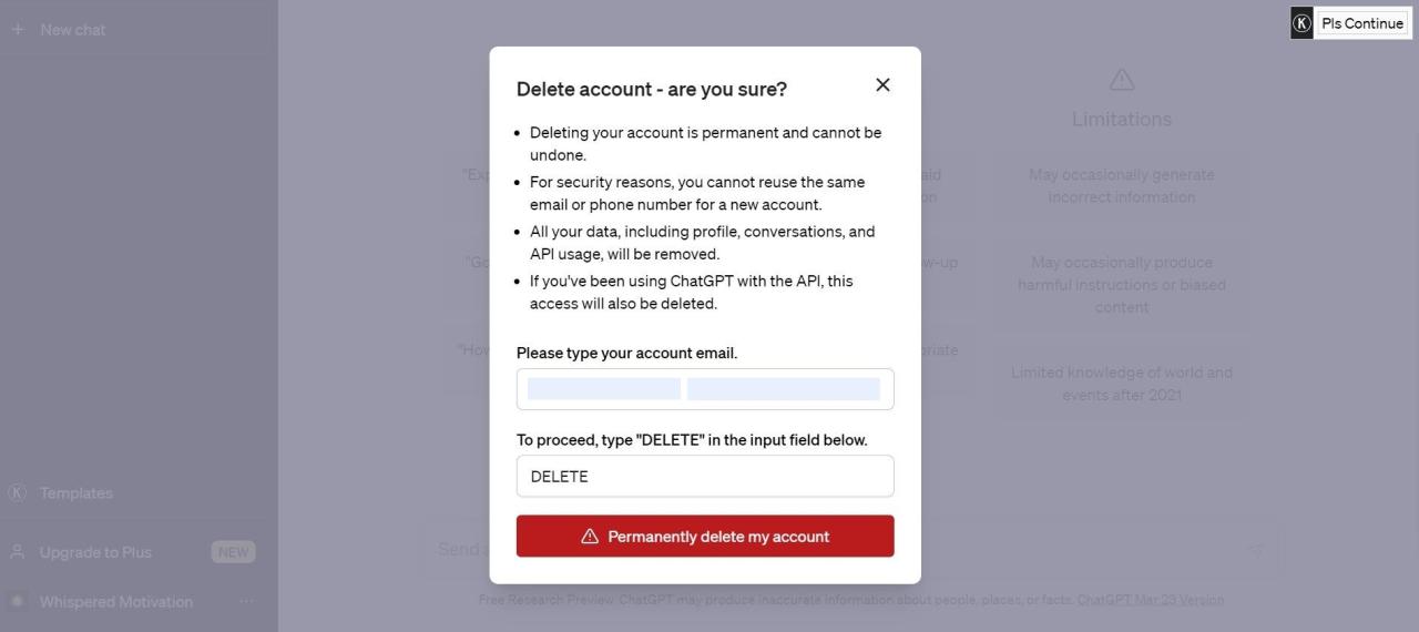 image showing chatgpt delete page