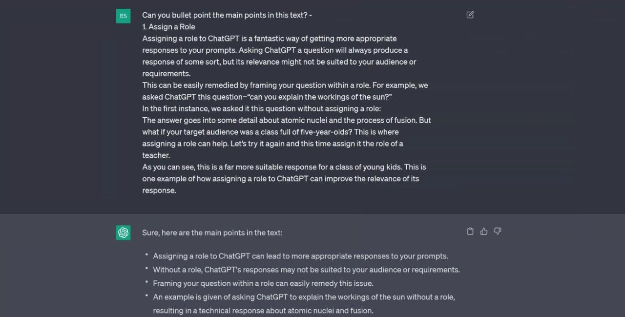 Screenshot of ChatGPT summarizing copied text