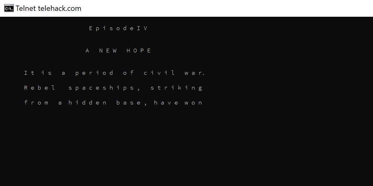 screenshot of the cmd telnet star wars recreation