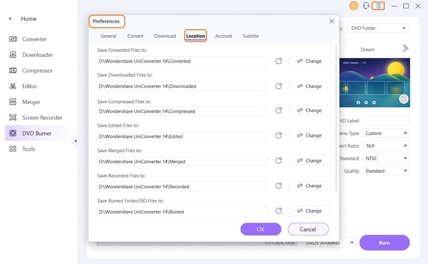 DVD to MP4 location folder