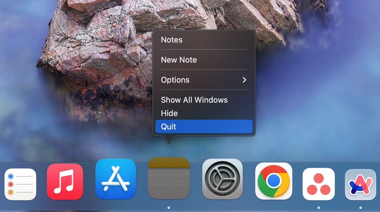 App icon popup menu in macOS Dock 
