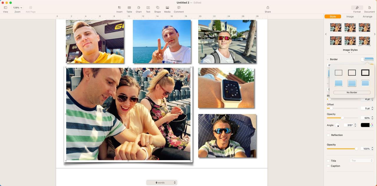 Adjusting image border in Apple Pages for Mac