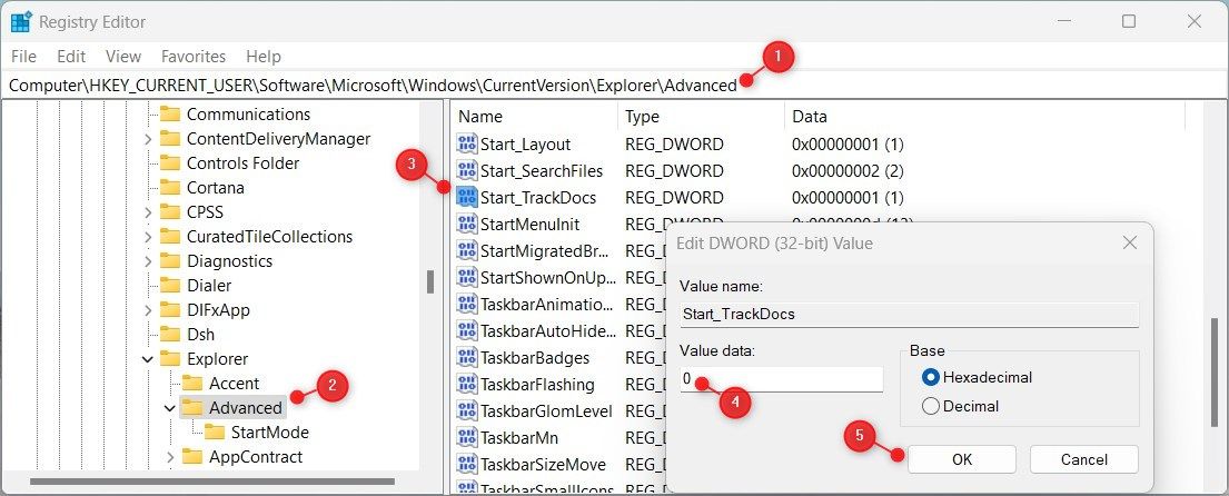 Disable App Launch Tracking through the Registry Editor