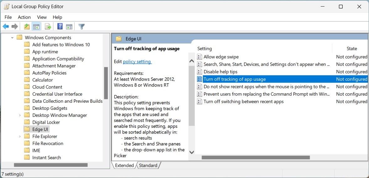 Disable App Launch Tracking using Group Policy Editor