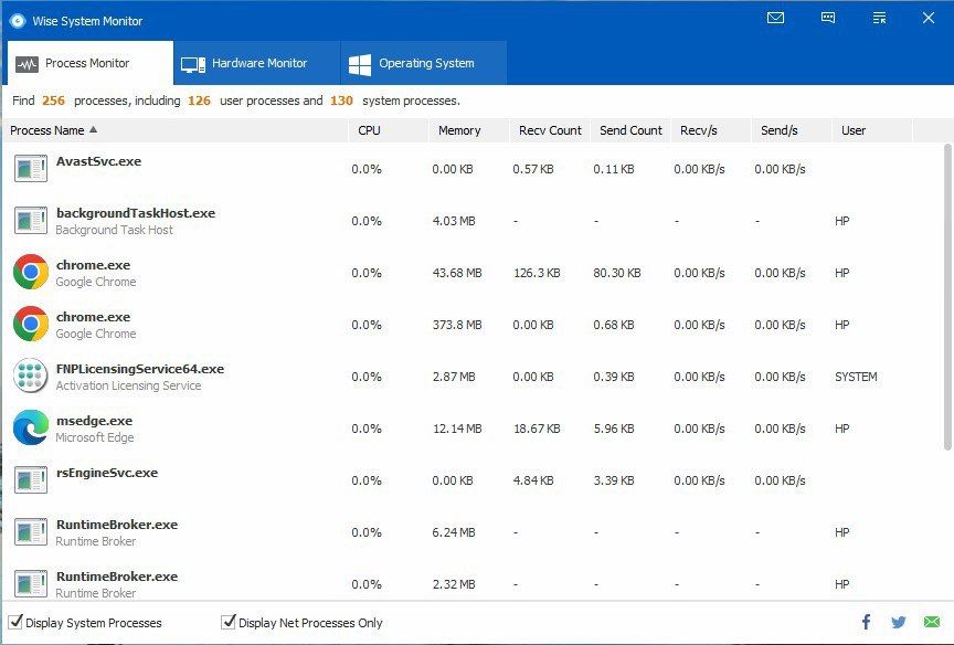 Wise System Monitor Process Monitor Interface